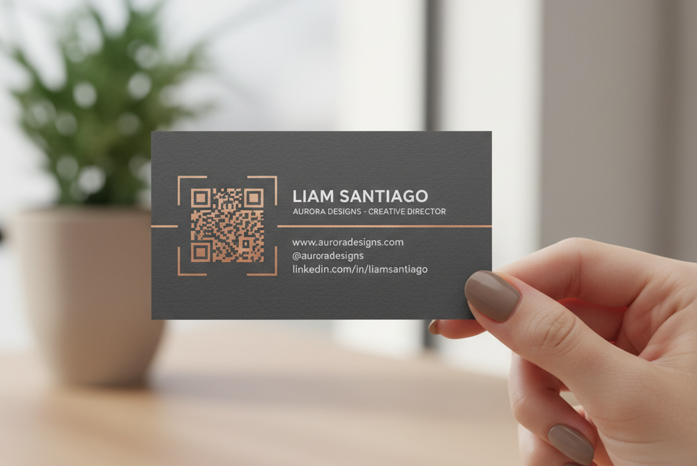 Business card with vCard QR code